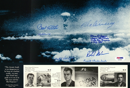 Enola Gay Crew and Bockscar Multi- Signed Atomic Bomb Mission Hiroshima Mushroom Cloud Photograph Signed by 7 (PSA/DNA) 
